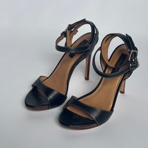 Ann Taylor black  leather platform stiletto with double ankle strap size 7.5